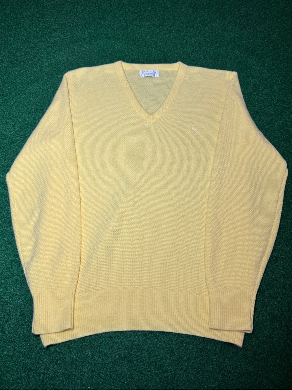 Vintage 80s Christian Dior Designer Sweater, V Neck Fancy Pullover (Large)